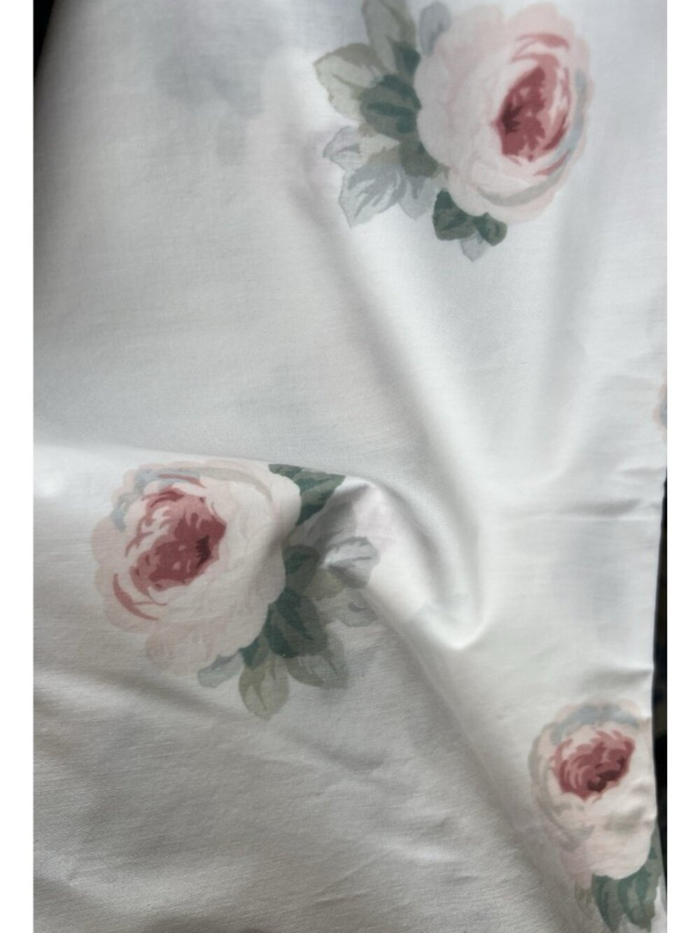 Roses TWIN Flat Sheet White Cotton Pink White Cottage Garden SPRINGS Pink Green